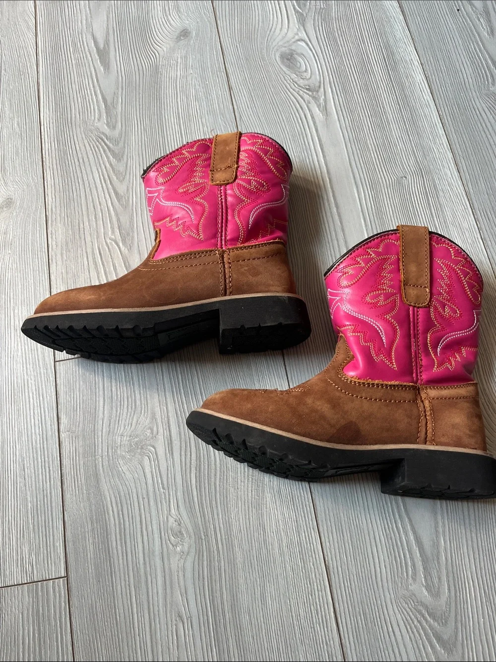 Kids Brown Suede & Pink Western Cowboy Boots